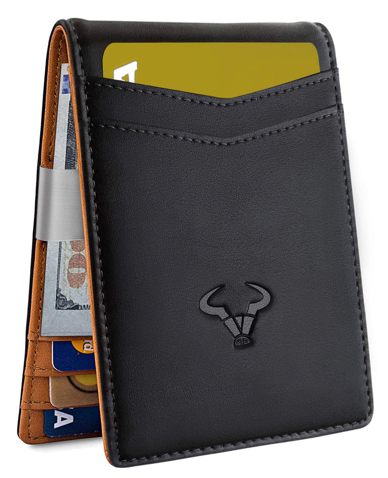 [Australia] - Slim Wallet Money Clip,BULLIANT Mens Front Pocket Wallet For Men 8 Cards 3"x4.25",RFID Blocking,Gift Boxed Leather1 Black1675 