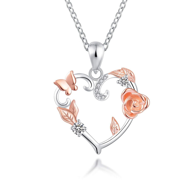 [Australia] - Rose Flower Pendant Necklace Sterling Silver Romantic Beauty&Beast Princess Mothers Day Valentine Christmas Birthday Gift Jewelry for Women Girls rose.butterfly.heart 