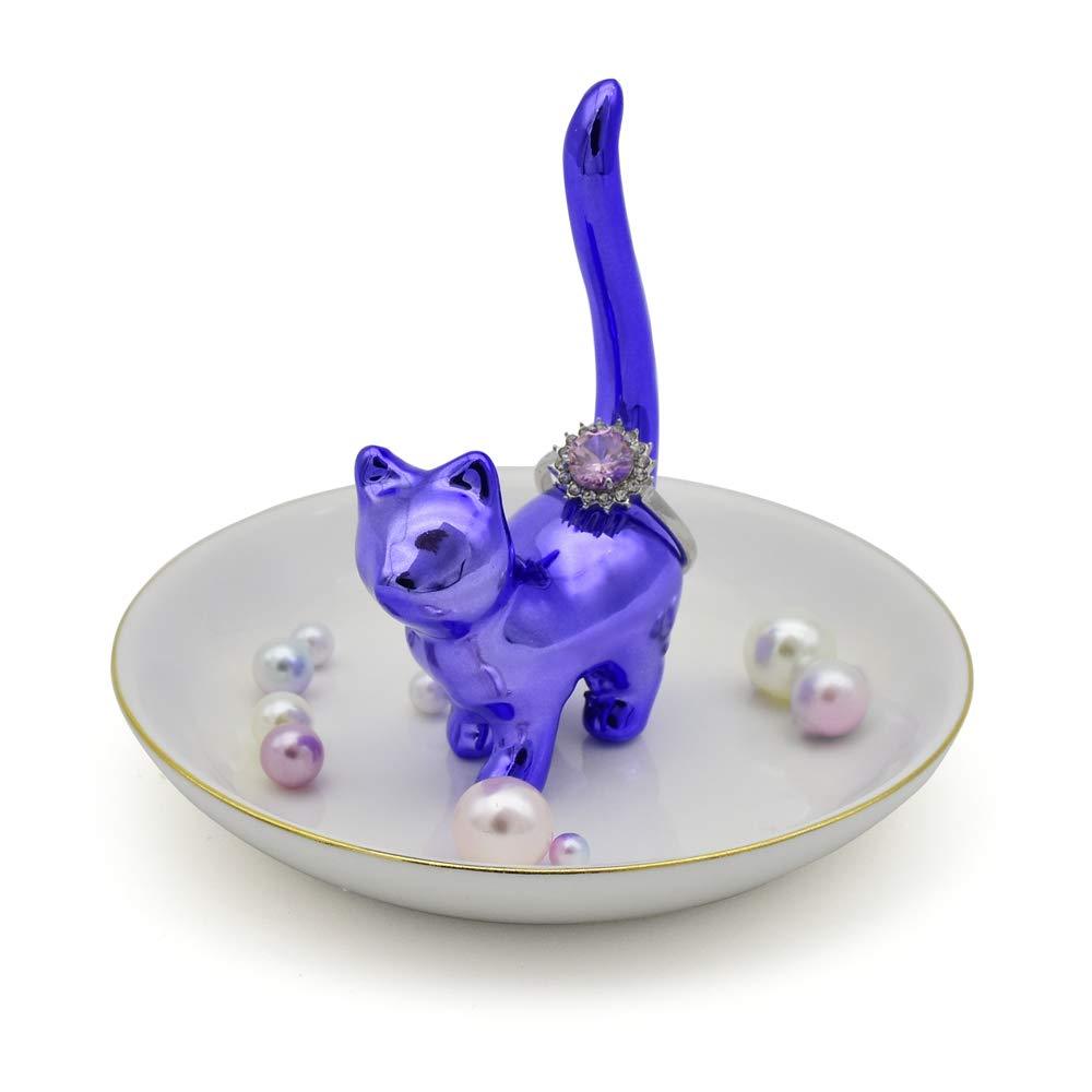 [Australia] - Exembe Cat Love Trinket Organizer, Necklace & Earring, Ring Holder Display Boutique Blue Jewelry Stand. Matallic Blue 