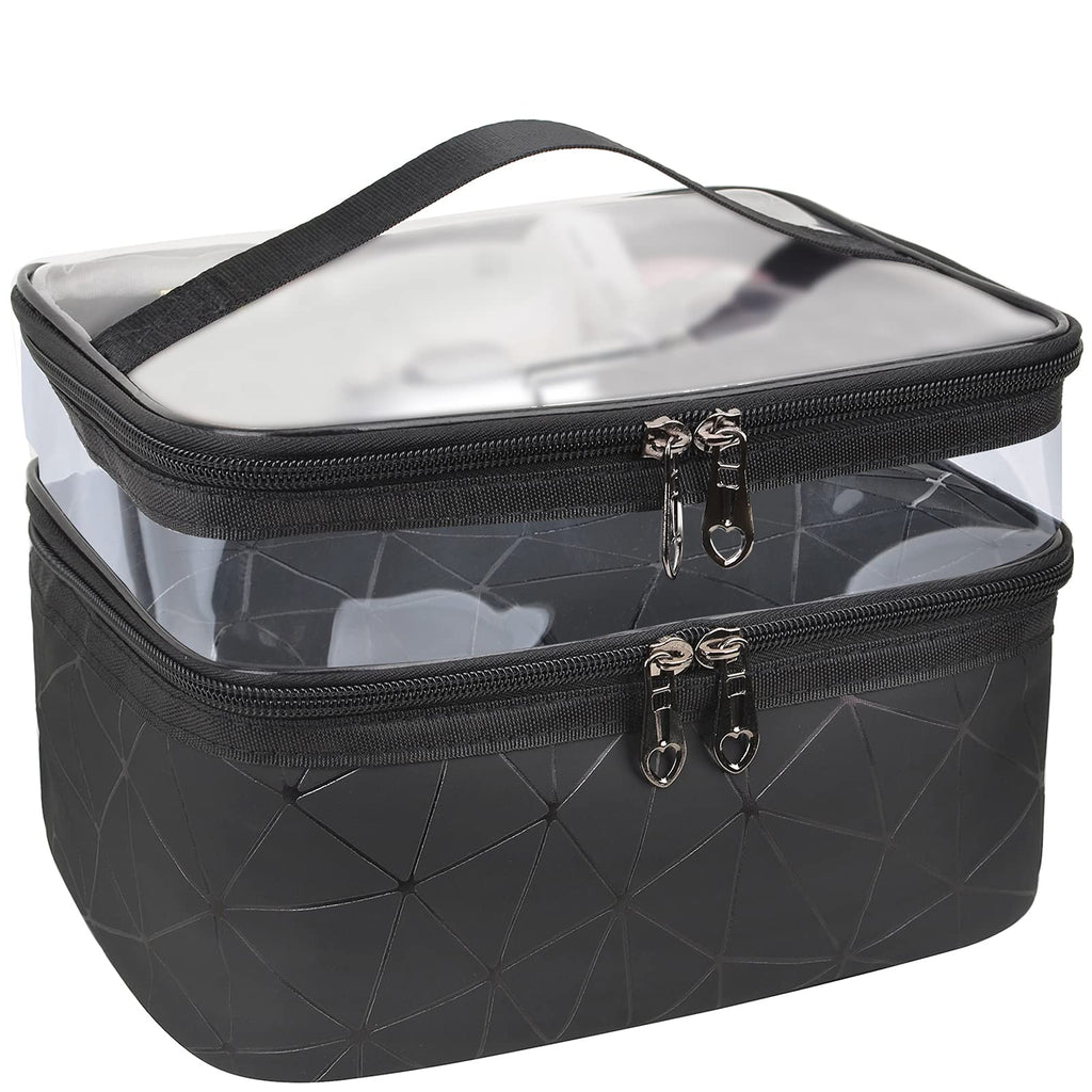[Australia] - MKPCW Makeup Bags Double layer Travel Cosmetic Cases Make up Organizer Toiletry Bags (Black) Black 