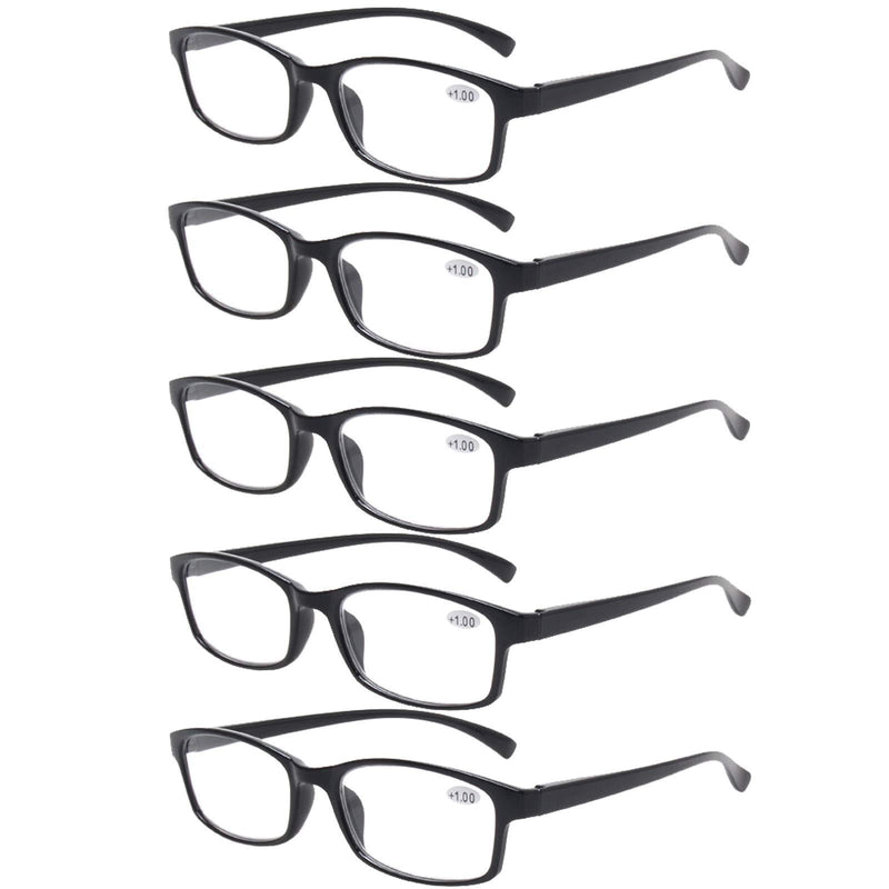 [Australia] - Reading Glasses 5 Pairs Quality Readers Spring Hinge Vintage Glasses for Reading for Men and Women (5 Pack Black, 1.0) 5 Pack Black 1.0 x 