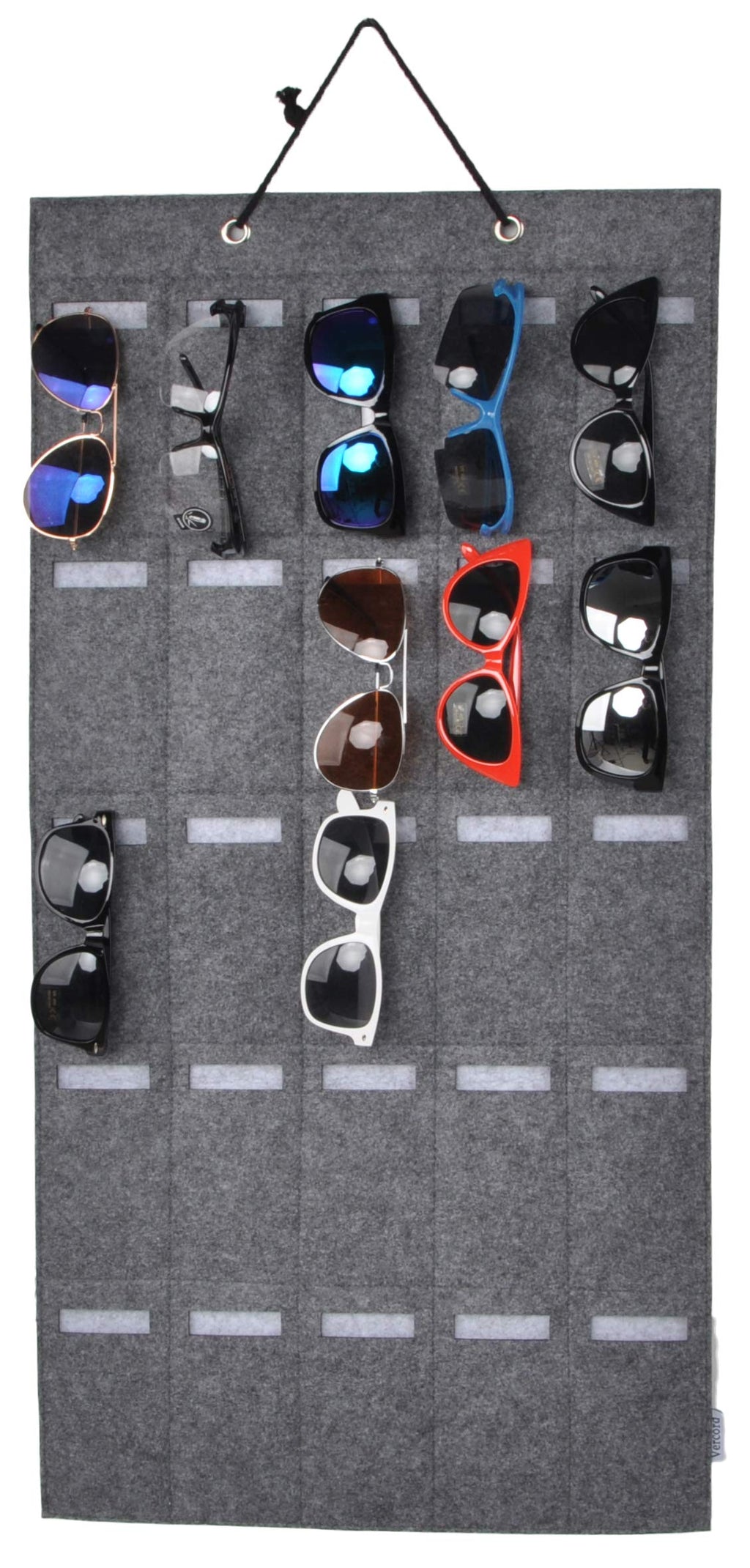 [Australia] - Vercord Felt Hanging Eyeglasses Sunglasses Eyewear Holder Display Organizer Wall Door 25 Slots Pockets Grey 