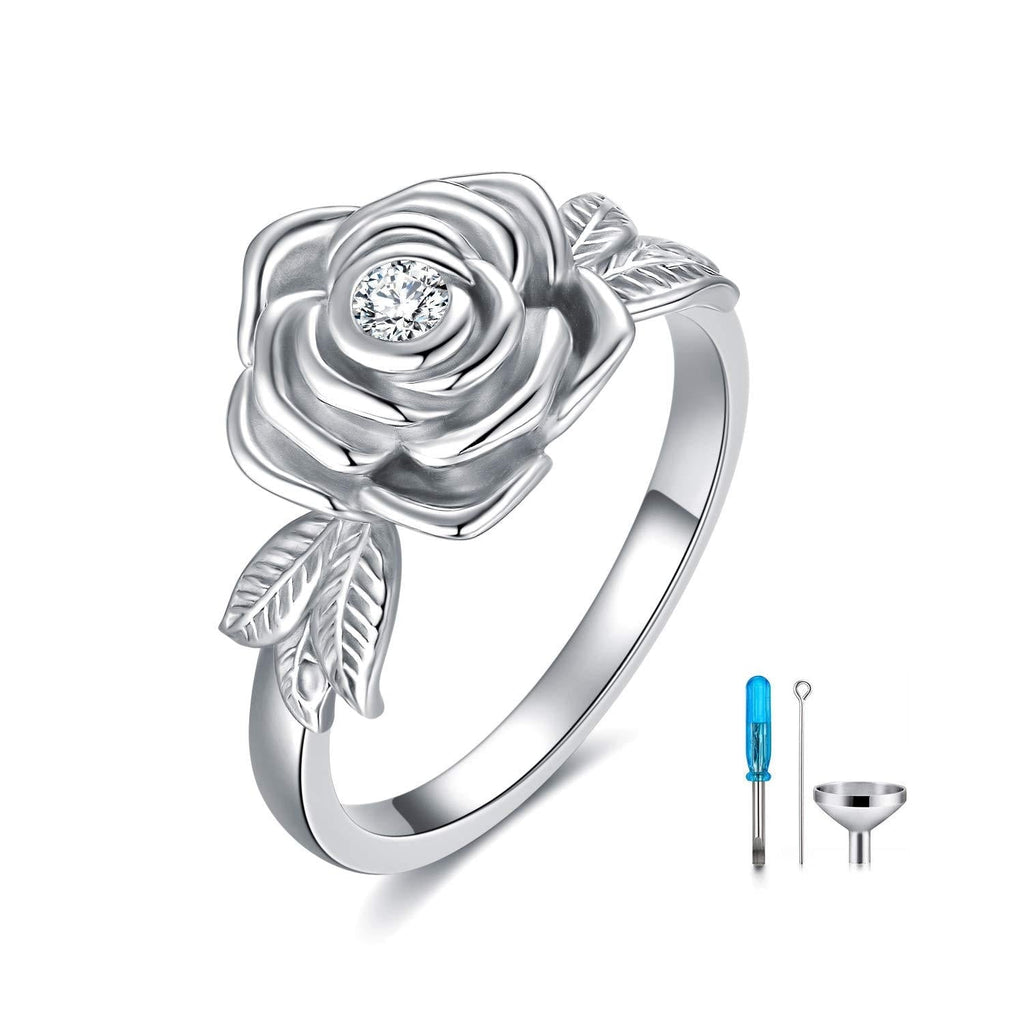 [Australia] - 925 Sterling Silver Rose Flower Cremation Urn Ring Holds Loved Ones Ashes Cremation Keepsake Ring Jewelry Embellished with Crystals from Austria 6 