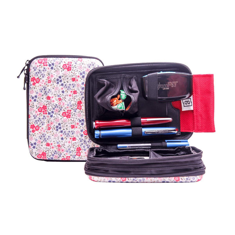 [Australia] - Glucology Diabetic Travel Case - Organizer for Blood Sugar Test Strips, Medication, Glucose Meter, Pills, Tablets, Pens, Insulin Syringes, Needles, Lancets (Flowers, Classic) 