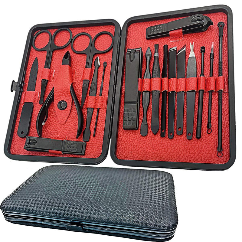 [Australia] - Manicure Set-18 In 1 Stainless Steel Nail Care Set-Professional Ingrown Toenail Clipper Grooming Tool-Pedicure Kit with Toe Nail Cutter-Thick Nail Scissors Toiletries with Cuticle Trimmer Black&Red 18 In 1 