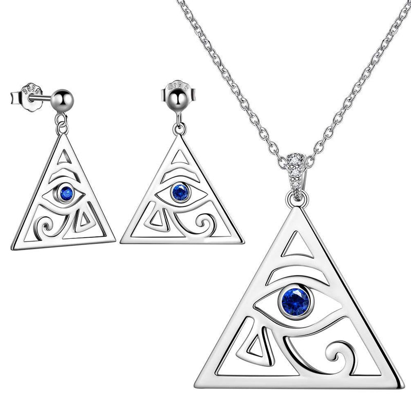 [Australia] - Besilver Christmas Jewelry Set Gift 925 Sterling Silver Triangle Horus Eye Neckalce Earrings Set Talisman Jewelry Gift for Women Girl C-Set 