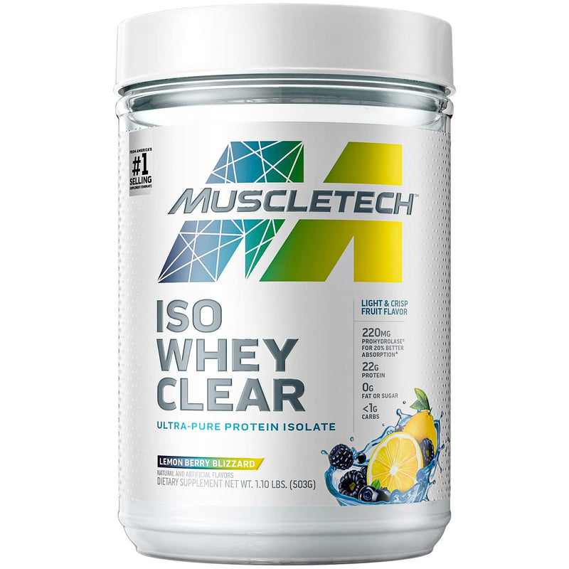 [Australia] - Whey Protein Powder | MuscleTech Clear Whey Protein Isolate | Whey Isolate Protein Powder for Women & Men | Clear Protein Drink | 22g of Protein, 90 Calories | Lemon Berry Blizzard, 1.1lb(19 Servings) 