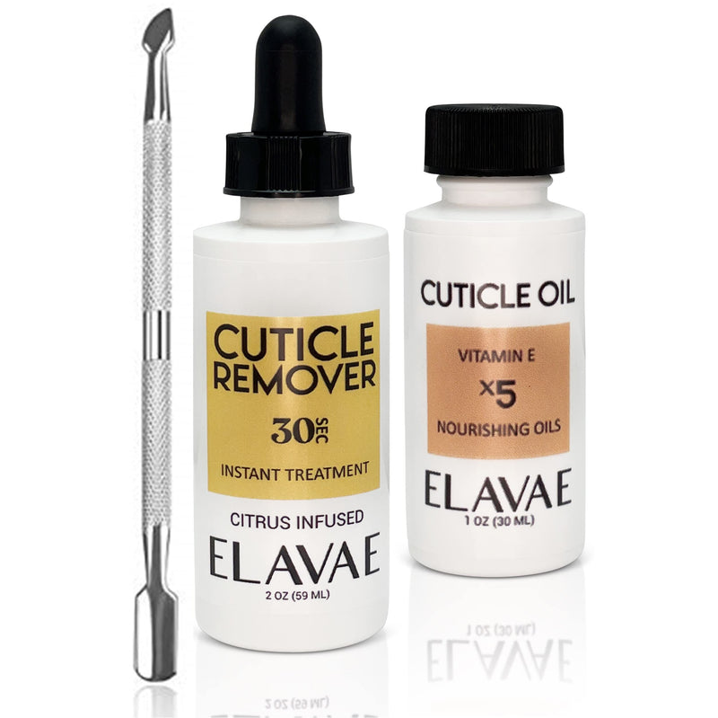 [Australia] - Elavae Manicure Pedicure Kit with Cuticle Oil and Cuticle Remover Gel Cream. All Natural Oil with Vitamin E and Other Nourishing Oils. Nail Softener and Strengthener. (3 Piece Kit WITH Pusher Tool) 