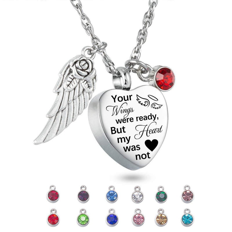 [Australia] - Cremation Jewelry for Ashes Heart Urn Necklace & 12 Birthstones Your Wings were ready my heart was not Crystal Keepsake Jewelry 