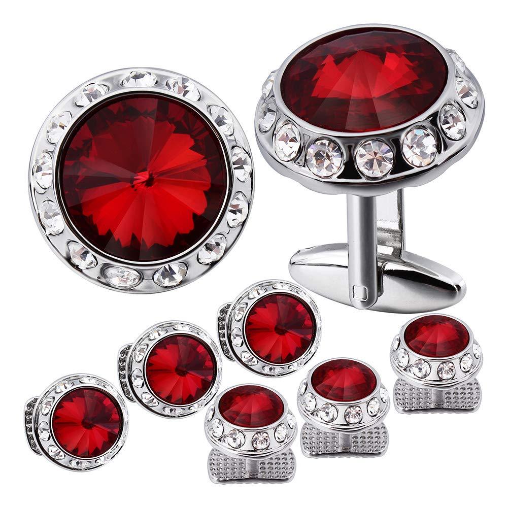 [Australia] - Crystal Cufflinks and 6 Tuxedo Studs Set for Men's Tuxedo Shirt and Women - Wedding Party Accessories Red 