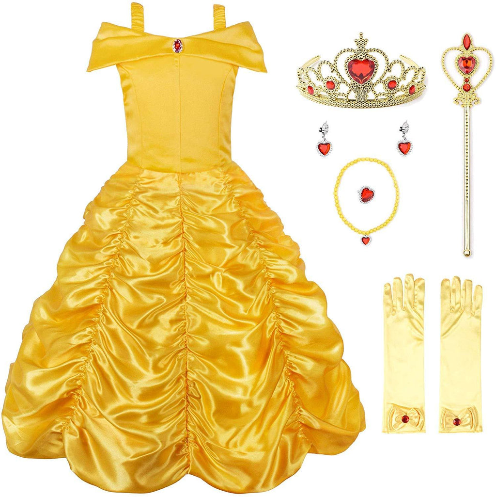 [Australia] - JerrisApparel Princess Dress Off Shoulder Layered Costume for Little Girl Yellow With Accessories 2 Years 
