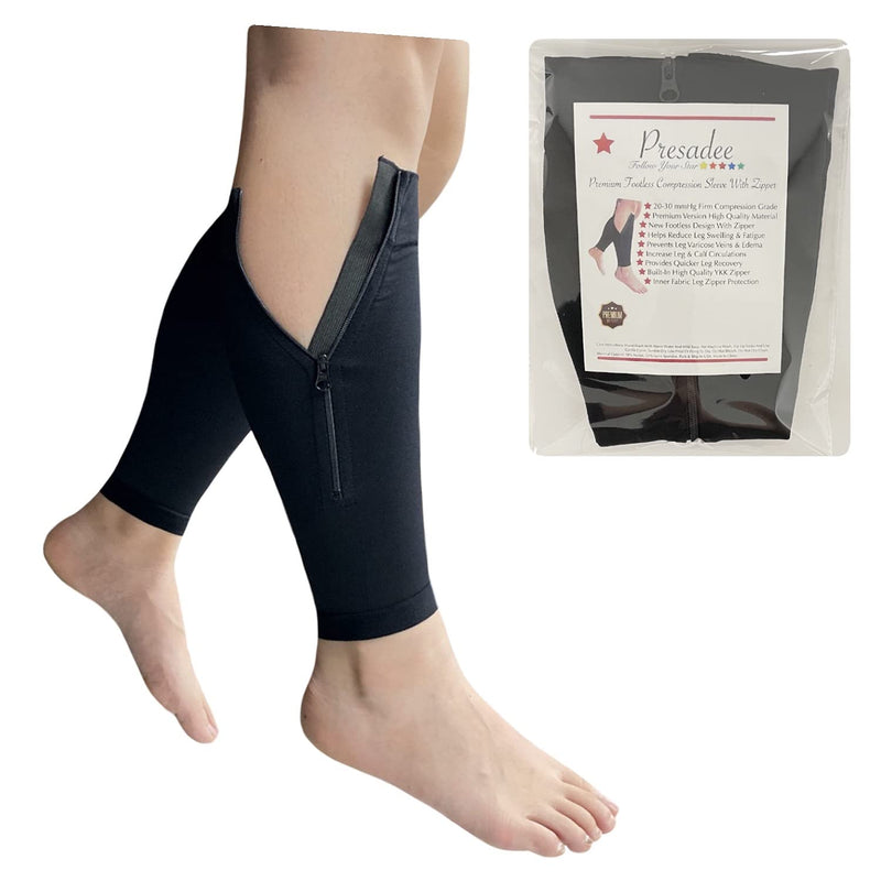 [Australia] - Presadee Shin Premium 20-30 mmHg Firm Compression Leg Calf Sleeve with Zipper (Black, L/XL) Black 