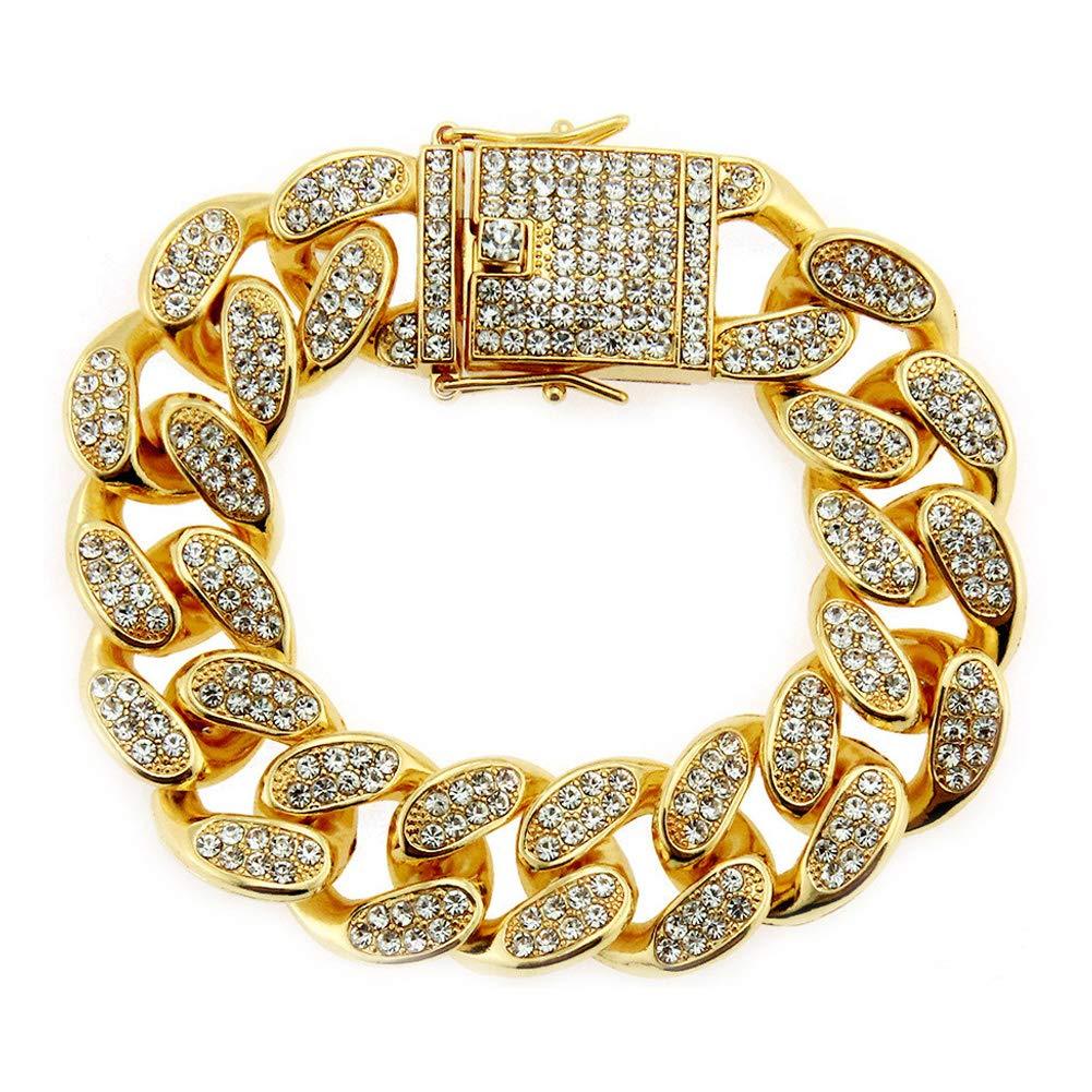 [Australia] - HUAMING Apzzic 12mm Gold Plated Hip Hop Iced Out CZ Lab Diamond Miami Cuban Link Chain Bracelet for Men and Women Gold-Bracelet 10.0 Inches 