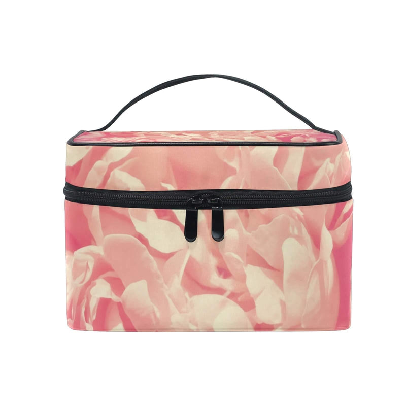 [Australia] - ATONO Peony Flower Retro Pink Makeup Cosmetic Toiletry Storage Bags Square Portable Travel Case Zipper Organizer Brush Holder Handbags for Grils & Womens 