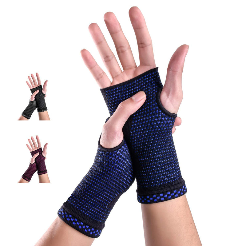 [Australia] - ABYON Wrist Compression Sleeves (Pair) for Carpal Tunnel and Pain Relief Treatment,Wrist Support for Women and Men.Breathable and Sweat-Absorbing carpal tunnel wrist brace Blue Medium 
