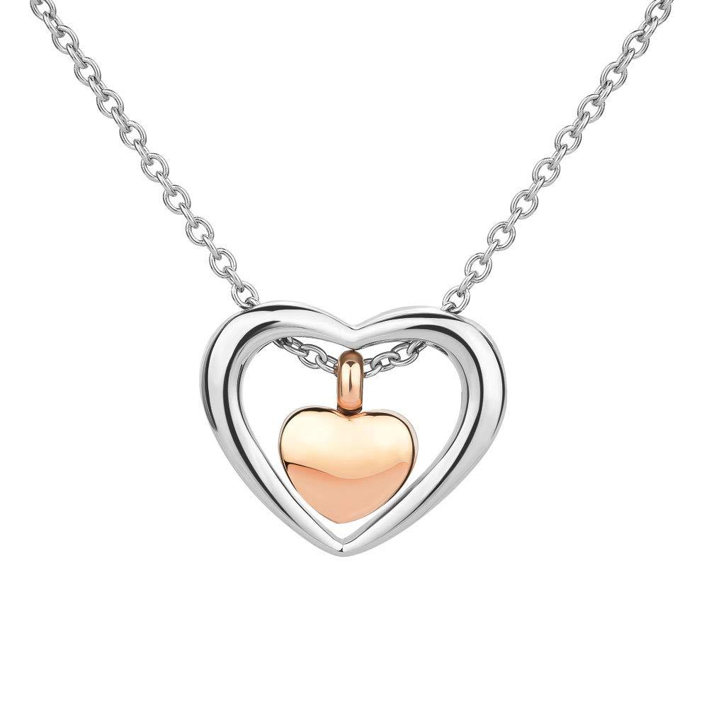 [Australia] - JewelryHouse Silver and Rose Gold Double Heart Urn Necklace of Ashes Cremation Jewelry Keepsake Jewelry 