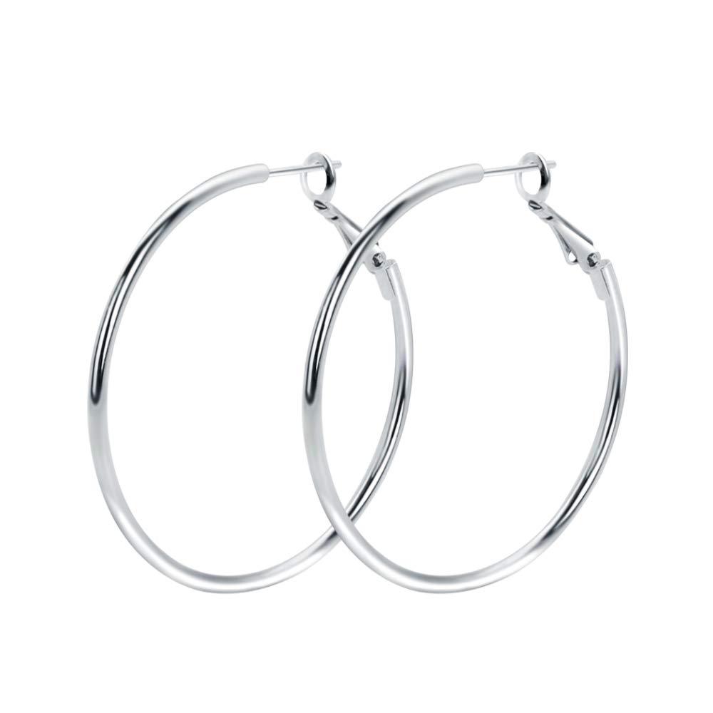 [Australia] - Rugewelry 925 Sterling Silver Hoop Earrings,18K White Gold Plated Polished Rounded Hoop Earrings For Women Girls,Gift Box Packaging White Gold-40MM 