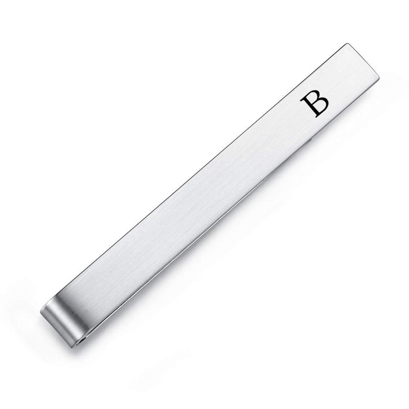 [Australia] - HONEY BEAR Mens Initial Alphabet Letter Tie Clip Bar Normal Size Gift 5.4cm Silver B 