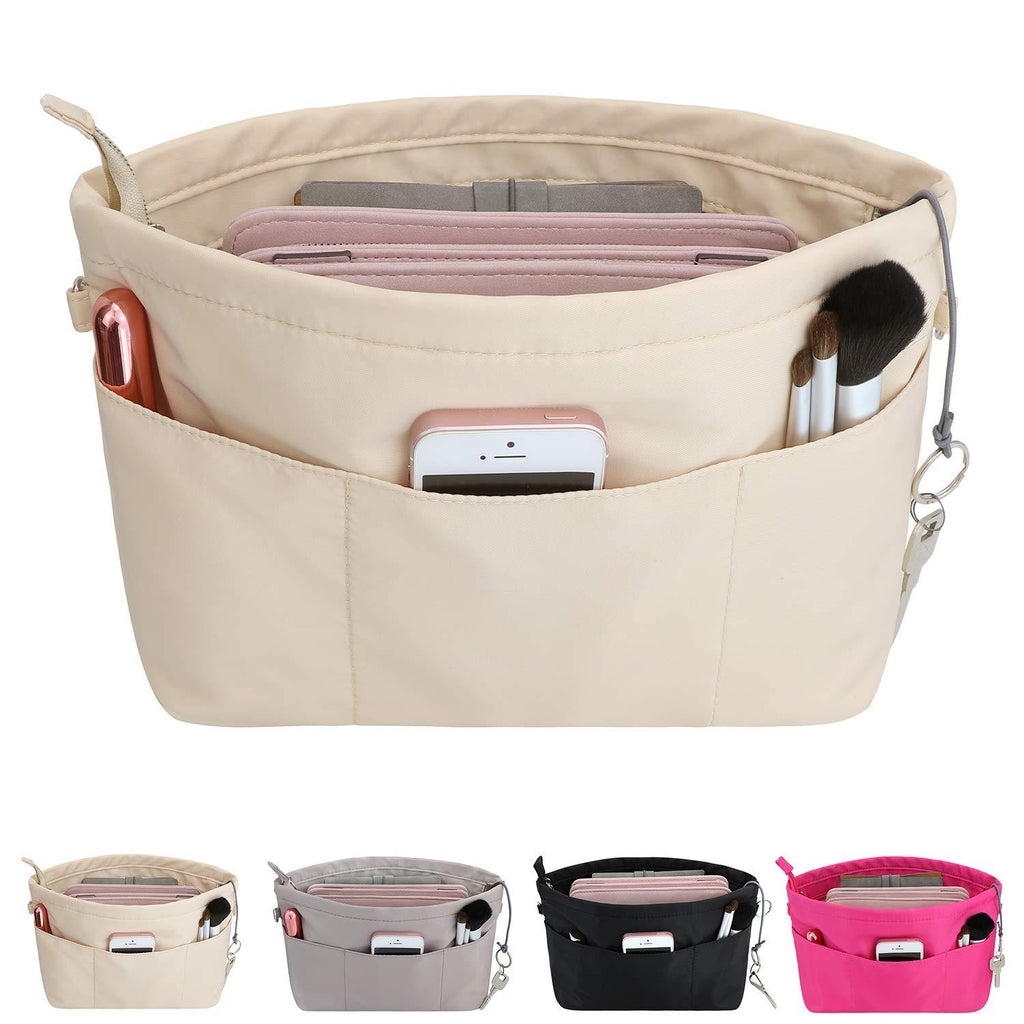 [Australia] - HyFanStr Purse Organizer Insert with Zipped Top for Tote Bag, Handbag Shaper with 13 Pockets X-Small Beige 