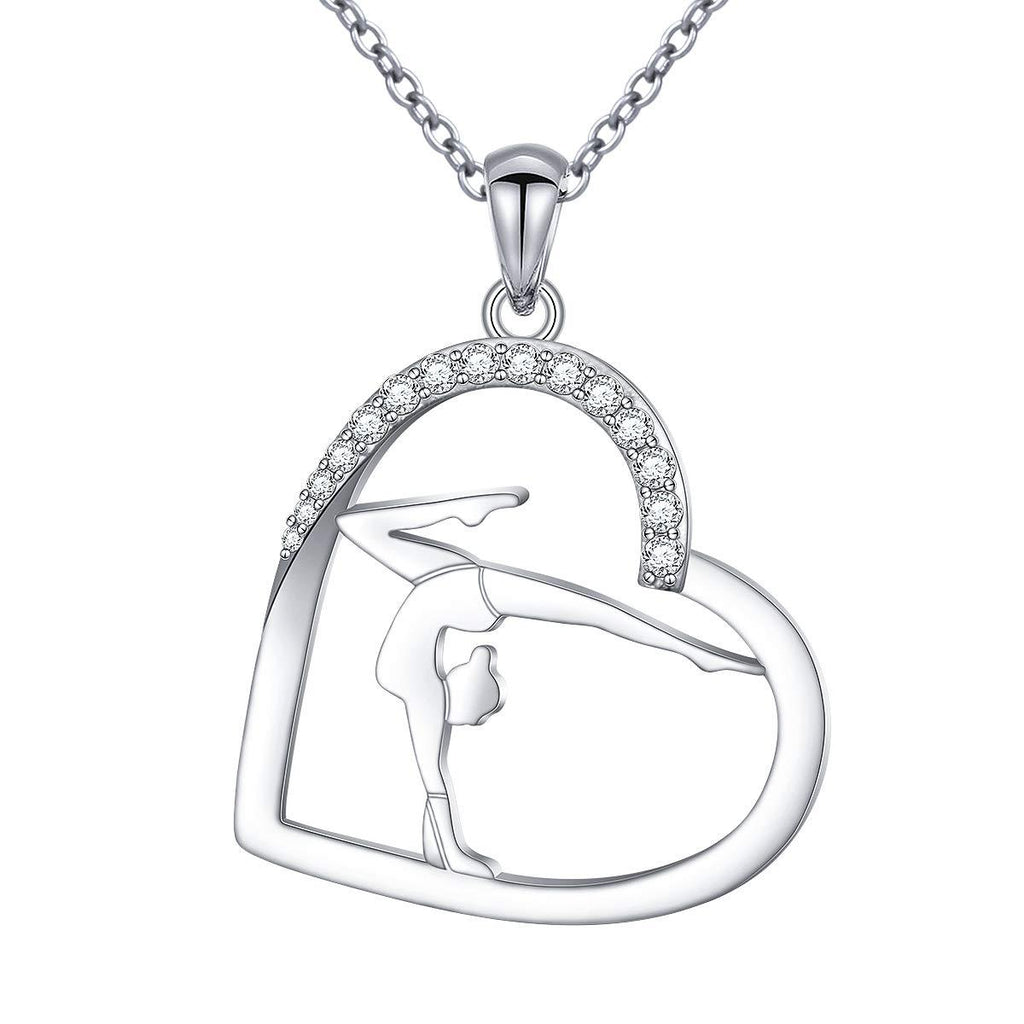 [Australia] - S925 Sterling Silver Gymnastics Sport Love Heart Charm Pendant Necklace Inspirational Jewelry Gifts for Women，Gymnasts, Coaches 01_CZ 