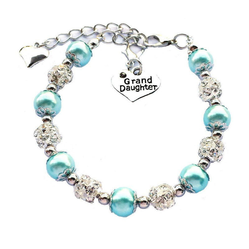 [Australia] - DOLON Gift for Granddaughter Bracelet Jewelry with Rhinestone Balls Faux Pearl Blue 
