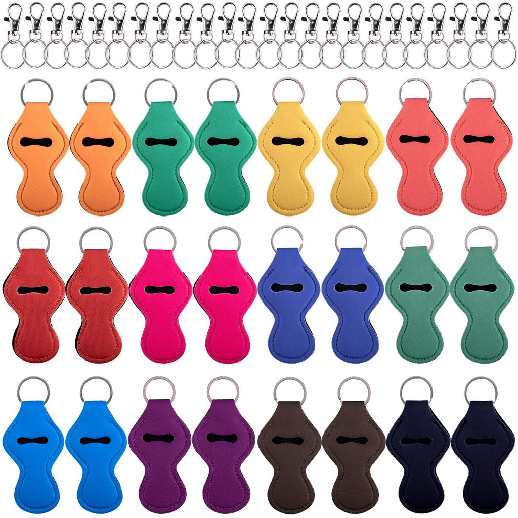[Australia] - Duufin 24 Pcs Chapstick Holder Keychains Lipstick Holder Keychains with 24 Pcs Metal Clip Cords for Chapstick Tracker and Safeguard, 12 Vibrant Color Soild Color 
