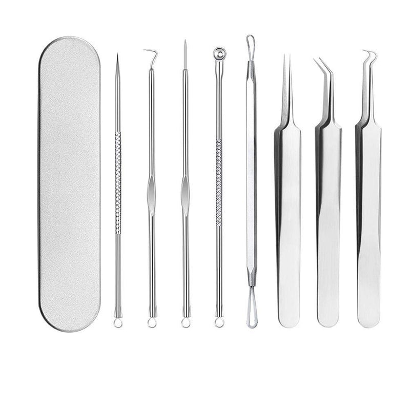 [Australia] - 8 Pcs Stainless Steel Blackhead Remover Pimple Extractor Tool Kit with Metal Case for Pimples, Blackheads, Zit Removing for Face Nose 