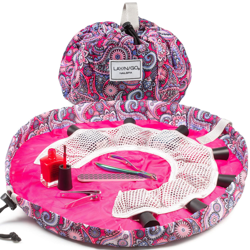 [Australia] - Lay-n-Go Drawstring Nail Polish Bag, Makeup Bag – Pink Paisley, 18 inch – Great Cosmetic, Toiletry Bag and Travel Bag Pretty In Paisley (Pink Pattern) 