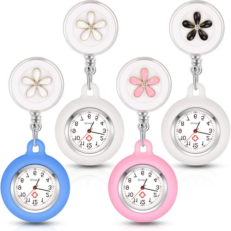 [Australia] - 4 Pieces Nurse Watch for Nurses Doctors, Clip-on Hanging Lapel Nurse Watch Silicone Cover Brooch Fob Pocket Watch Badge Reel Retractable Digital Watch 