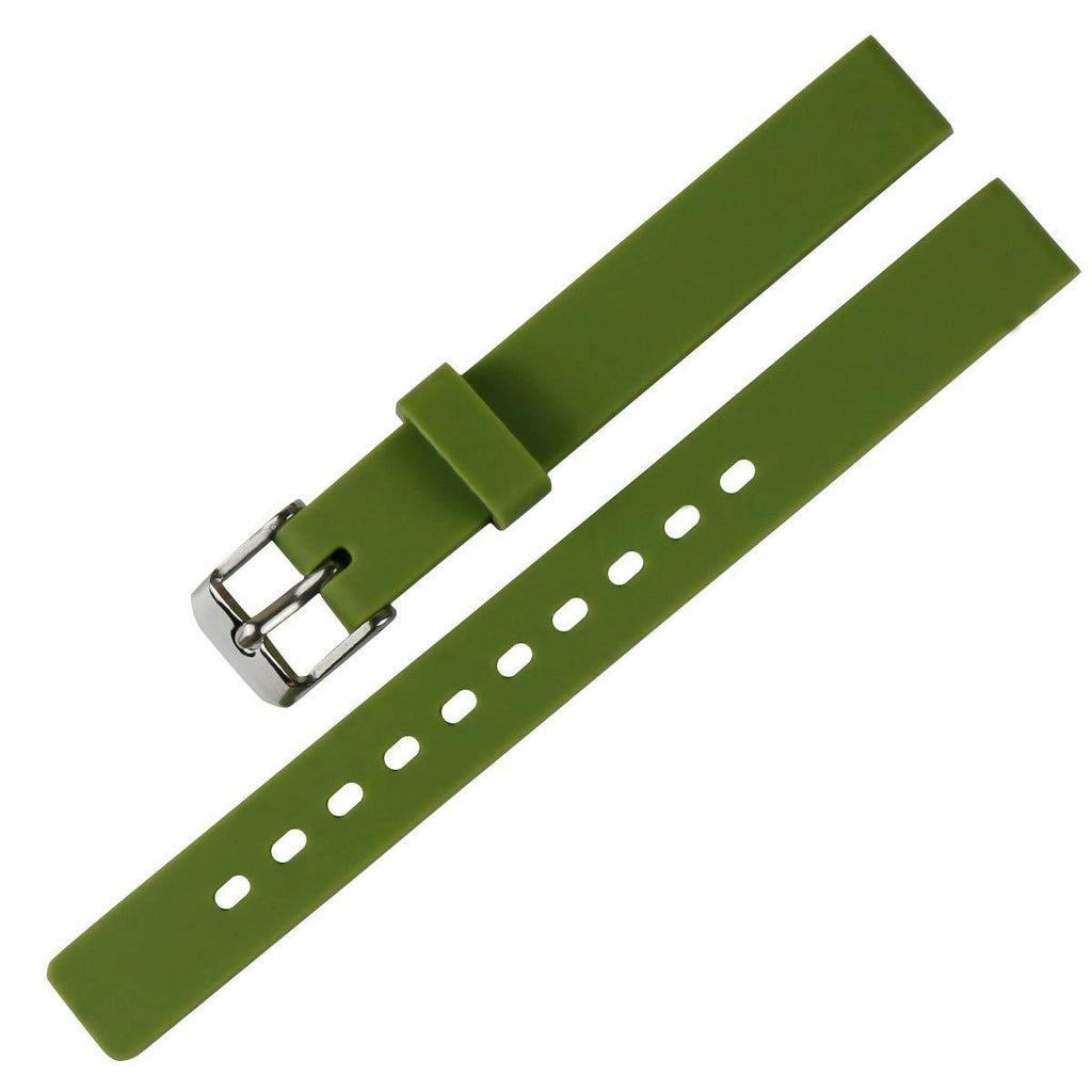 [Australia] - MCXGL Children's Candy Color Silicone Watch Band Waterproof Rubber Stainless Steel pin Buckle Strap 12mm ArmyGreen 