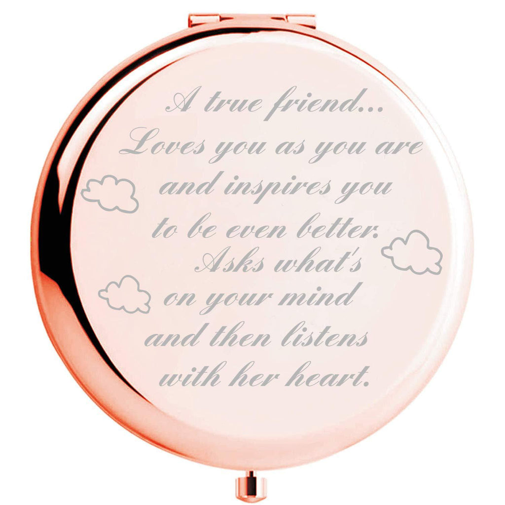 [Australia] - Fnbgl Friendship Personalized Travel Pocket Makeup Mirror A True Friend Loves You As You are Rose Gold Friend BFF Gifts for Women Girls Birthday 