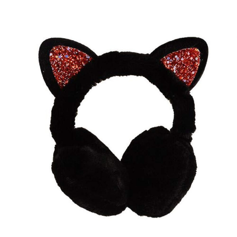 [Australia] - Women's Winter Warm Cat Ear Muffs Cute Catear Earmuff For Girls Fluffy Women Womens Headband Faux Fur Outdoor Earmuffs Black 