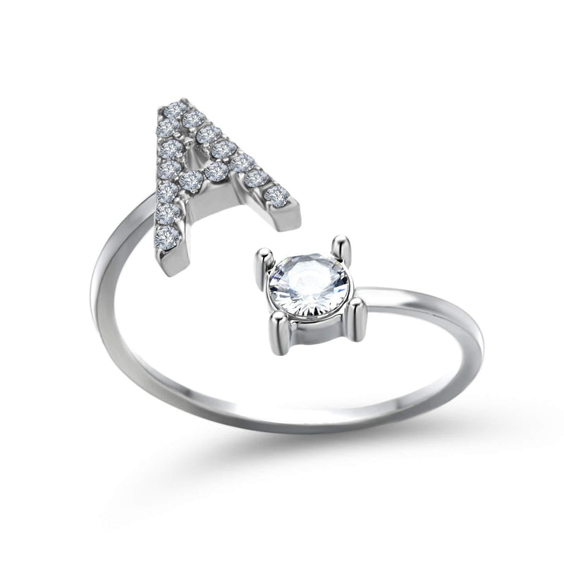 [Australia] - RINHOO FRIENDSHIP Letter Initial Alphabet Knuckle Rings A-Z Silver Crystal Adjustable Ring for Women Girl 