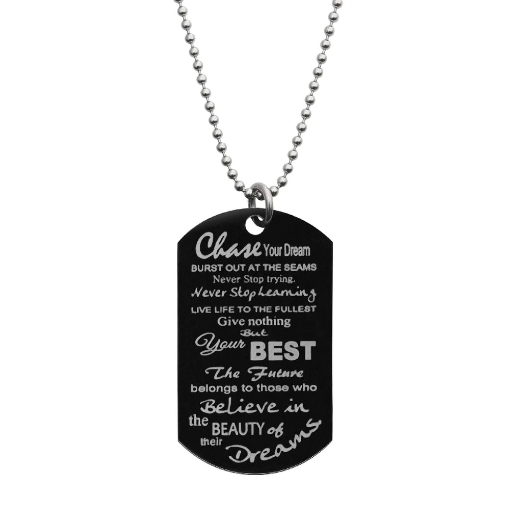 [Australia] - Queenberry Personalized Photo Jewelry + Chase Your Best Dream Dog Tag Keychain Necklace Keepsake Graduation Depolyment Birthday Sweet 16 Gift Necklace Black (Not Customize) 