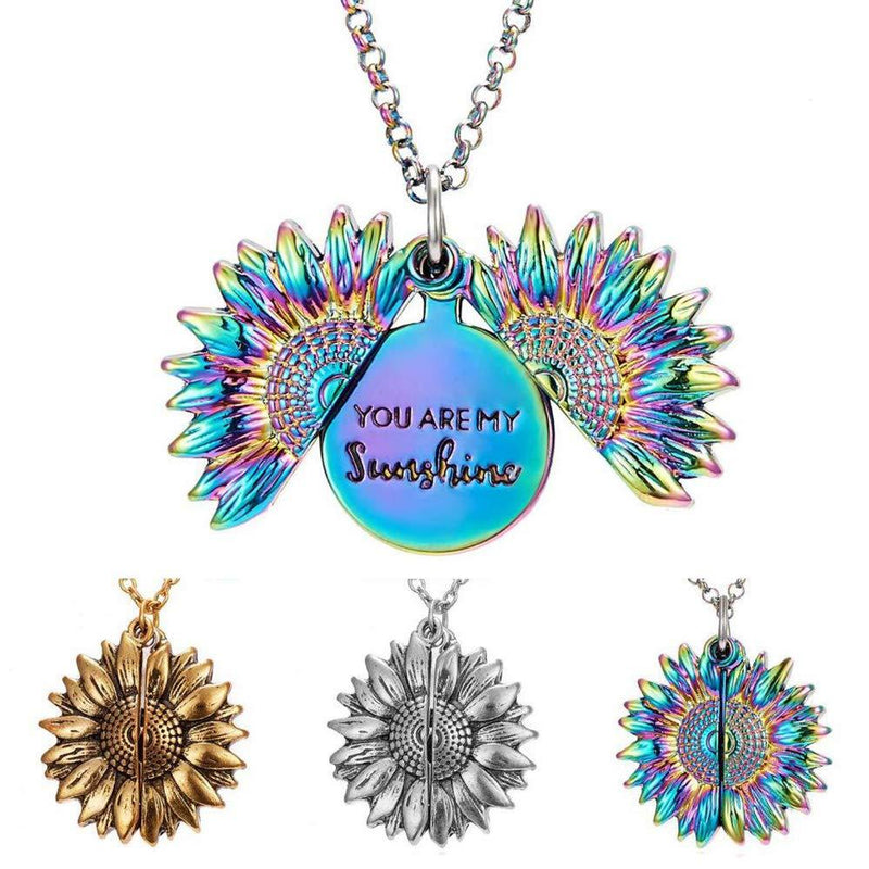 [Australia] - Sunflower Necklace for Women Girls You are My Sunshine Necklace Sunflower Locket Jewelry Pendant Chain Gifts Colorful 