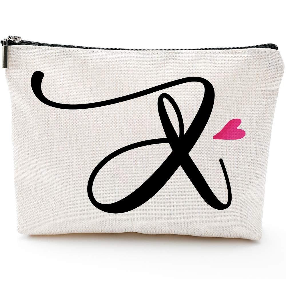 [Australia] - X Initial Monogram Personalized Travel Makeup Bag,Cosmetic Bag Pencil Pouch Gifts with Zipper Waterproof(Makeup bag-Letter X) 