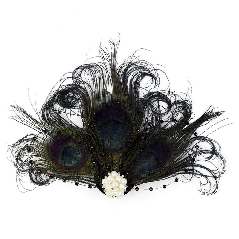 [Australia] - Song Qing Feather Hair Clip 1920s Flapper Fascinator Wedding Headwear Bridal Headpiece Black 