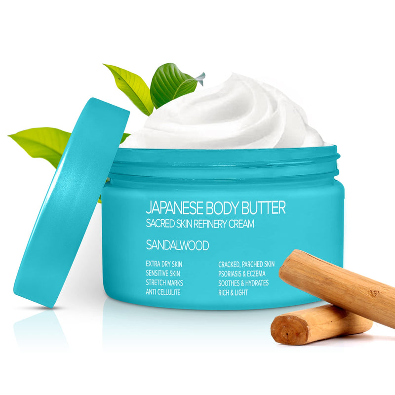 [Australia] - Onsen Japanese Body Butter for Women - Skin Refinery Cream Natural and Organic Shea Butter Moisturizing Clear Skin Exfoliator with Coconut Oil and Vitamin E - 8.6 fl oz / 255 ml (Sandalwood) Sandalwood 