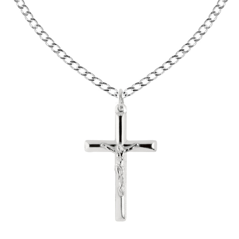 [Australia] - Ritastephens Sterling Silver Italian Crucifix Cross Pendant Only or Chain Necklace (35mm) (35x20mm) + 24" Curb Chain 