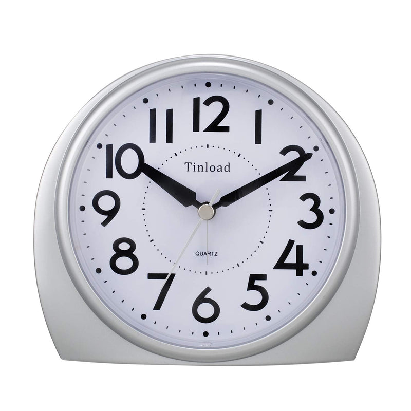 [Australia] - 5.5" Silent Analog Alarm Clock Non Ticking, Gentle Wake, Beep Sounds, Increasing Volume, Battery Operated Snooze and Light Functions, Easy Set ,Silver(Best for Elder) Silver 