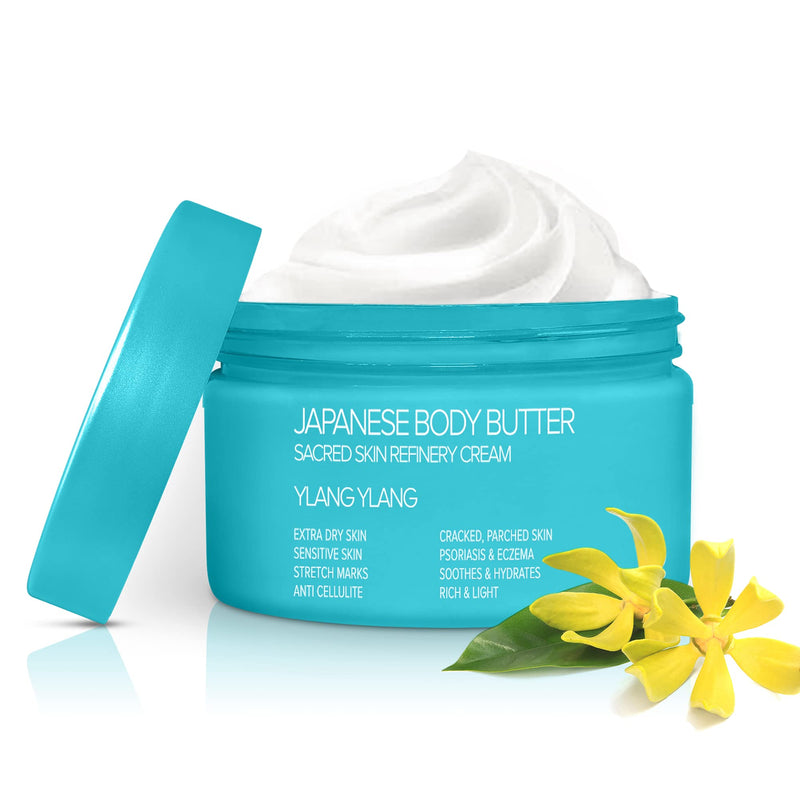[Australia] - Onsen Japanese Body Butter for Women - Skin Refinery Cream Natural and Organic Shea Butter Moisturizing Clear Skin Exfoliator with Coconut Oil and Vitamin E - 8.6 fl oz / 255 ml (Ylang Ylang) Ylang Ylang 