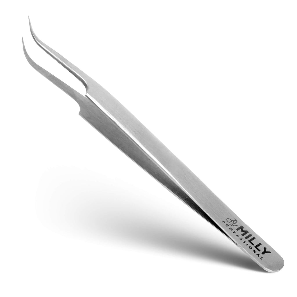 [Australia] - By MILLY Professional - Curved & Pointed Eyelash Extension Tweezers - Lash Tweezers for Classic, Volume Pick-up, Isolation - Precision Point-Tip - Titanium Coated Stainless Steel - 14 cm (5.5 inches) 