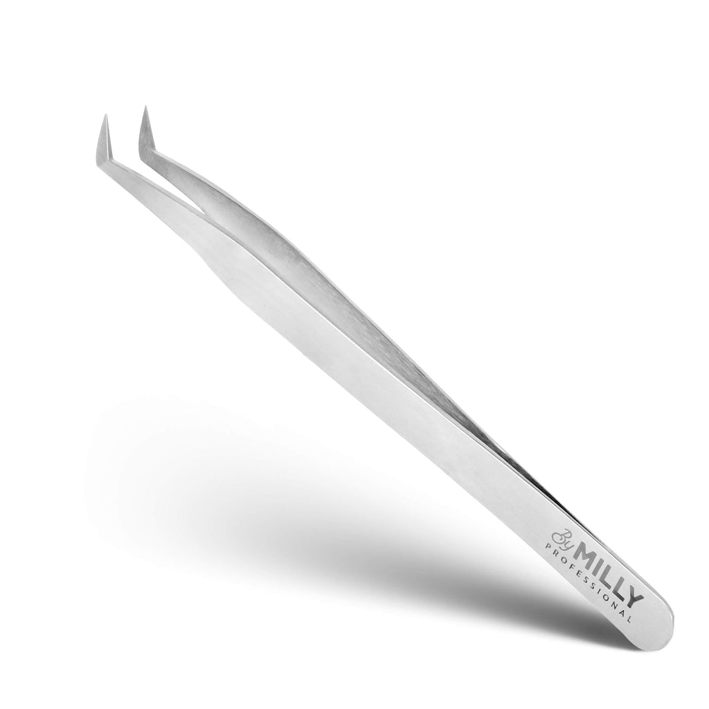 [Australia] - By MILLY Professional - Volume Eyelash Extension Tweezers - Lash Tweezers for Volume Pick-Up - Curved Precision Closure Tips - Titanium Coated Stainless Steel - 12 cm (4.72 inches) 