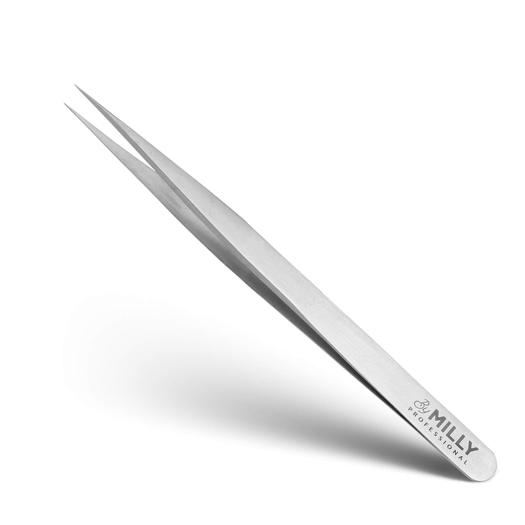 [Australia] - By MILLY Professional Series - Eyelash Extension Tweezers - Straight Lash Tweezers for Classic Pickup and Isolation - Precision Pointed Tip - Titanium Coated Stainless Steel - 12 cm (4.72 inches) 