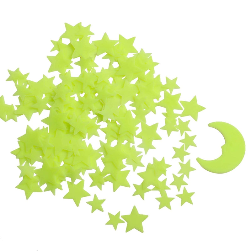 [Australia] - Glow in The Dark Stars - Glow Stars Stickers for Ceiling,Self Adhesive 3D Glowing Stars and Moon for Starry Sky,Wall Decals for Kids Rooms,Wall Stickers for Bedroom(200 Stars,1 Moon） Green 