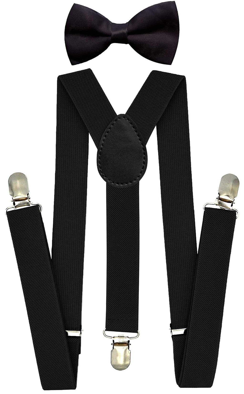 [Australia] - Suspenders for Boys - Kids Adjustable Size Elastic 1 inch Wide Y Shape Strong Clips - 6 months Toddler to 5 feet Tall A Black Set 