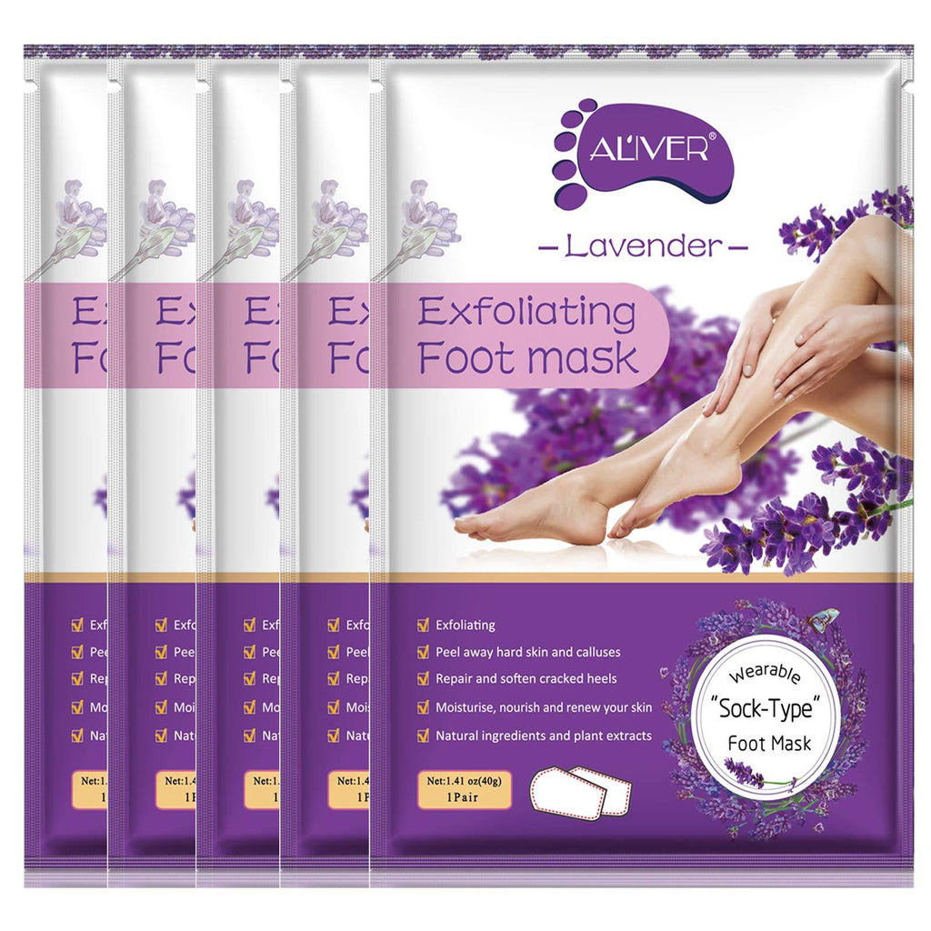 [Australia] - Foot Mask 5 Pack, Foot Peel Mask, Exfoliating Callus Remover, Soft Foot Removes Calluses and Dead Skin Cells, Repair Rough Heels-Make Your Feet Baby Soft for Women & Men（Lavender） Lavender 