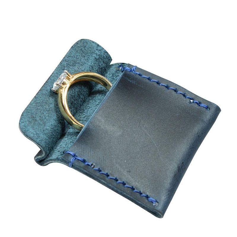 [Australia] - Hide & Drink, Leather Wedding Ring Case, Slim Engagement Pouch, Marriage, Cute Gifts, Handmade - Slate Blue 