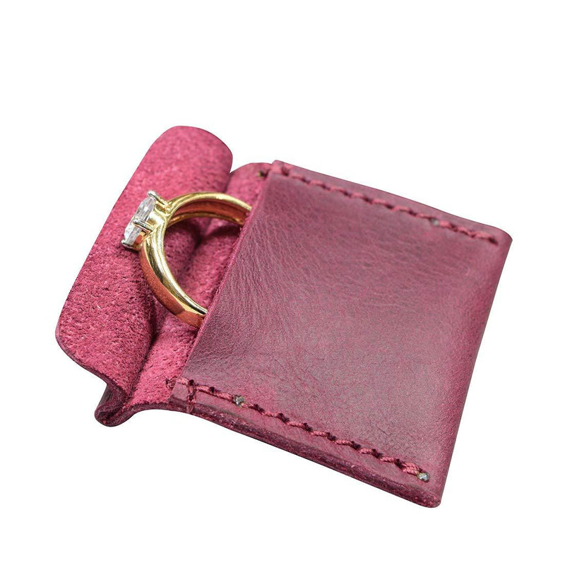 [Australia] - Hide & Drink, Leather Wedding Ring Case, Slim Engagement Pouch, Marriage, Cute Gifts, Handmade - Sangria 
