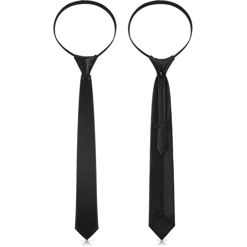 [Australia] - 2 Pieces Zipper Ties for Boys Pre-tied Neckties Adjustable Neck Strap Tie for Boy Black 